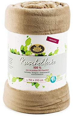 Gözze Recycelte Wohn- und Kuscheldecke aus PET-Flaschen, 150 x 200 cm, Taupe, 40143-71-150200