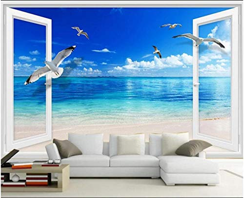Carta da parati 3d adesiva muro fotomurali stampe poster vintage Finestra tridimensionale 3d fuori della parete del fondo di vista sul mare che dipinge la grande carta da parati di personalità