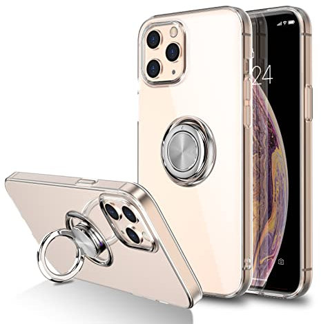 SORAKA Clear Case for iPhone 11 Pro Max with 360 Rotating Ring Holder Slim Fit Soft TPU Transparent Case with Metal Plate for Magnetic Car Phone Holder