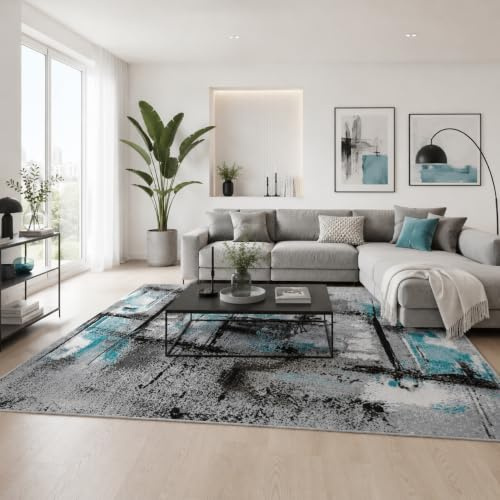Pergamon Designer Teppich Samba Modern Grau Türkis Urban in 5 Größen