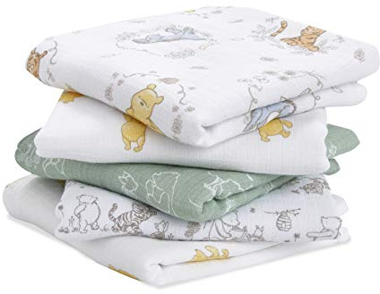 aden + anais essentials 100% Cotton Muslin Musy Squares, Multi-use Baby Cloths for Girls & Boys, 60x60cm, Ideal Newborn & Infant Nursing Set, Perfect Shower Gifts, 5 Pack, winnie + friends
