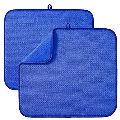 Microfibre Drying Mat for Kitchen Dish Drying Drainer Mat Absorbent Drying Mat Washing Up for Glass, Plate &Cup 40cm x 46 cm 2 Pack Blue