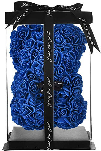 Orsacchiotto di rosa orso rosa per le donne della mamma regali delle sue ragazze della madre orsacchiotto di rosa fatto a mano rosa san valentino regali di compleanno orso rosa scatola (Blu Reale)