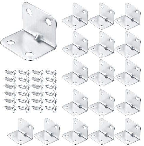 20 PCS Corner Brackets, L Shaped Stainless Steel Corner Brace, Right Angle Bracket, Heavy Duty 90 Degree Plate Fastener with 80 Screws(Silver,32 * 25mm)