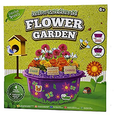 Kids Decorate and Grow Garden Sets with Multi-Colored Paints and Plant Growing Equipment | Outdoor Gardening Craft and Art Kit for Children/Toddlers (Grow & Decorate Flower Garden)