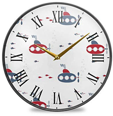 Vnurnrn White Flying Plane Wall Clock Round Plate Silent Non Ticking Circular Clock for Kitchen Home Office School Kid Boy