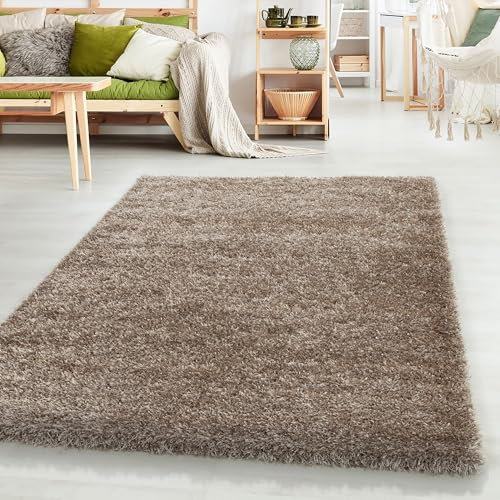 HomebyHome Shaggy Teppich Wohnzimmer 120x170 cm - 50 mm Florhöhe Hochflor Wohnzimmerteppich Taupe Extra Weich und Flauschig - Langflor Teppiche für Schlafzimmer, Küche, Flur - Carpet, Halı, Kilim