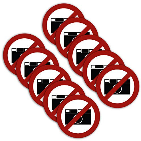 STROBO Lot de 10 autocollants d'interdiction de photographie, diamètre 21 cm, avec protection UV pour l'extérieur et l'intérieur