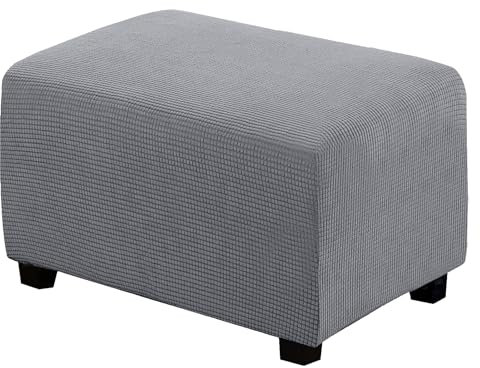 BXFUL Ottomane Schonbezug, Rechteckig Hocker Jacquard, Quadratisch hockerbezug, Hocker Husse für Fußhocker, Hocker Protector Waschbar Überzug hockerabdeckung (Large,Hellgrau)