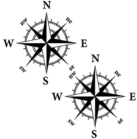2 Pcs Compass Car Stickers Waterproof Vinyl Decals for All Motorhome Truck Van Car Bumper Decal 15cm*15cm Matt Black