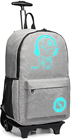 Kono Children's Rolling Backpacks Anime Luminous Rucksack with Wheels Waterproof Trolly Cabin Bag 25L Laptop Backpack for Teens Boys Girls (Grey)