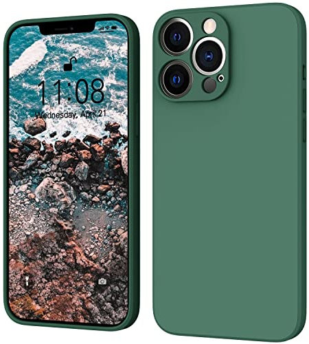 ORDA iPhone 13 Pro Max Hülle Silikon Handyhülle Ultra Dünn Mikrofaser Kratzfest Dunkelgrün