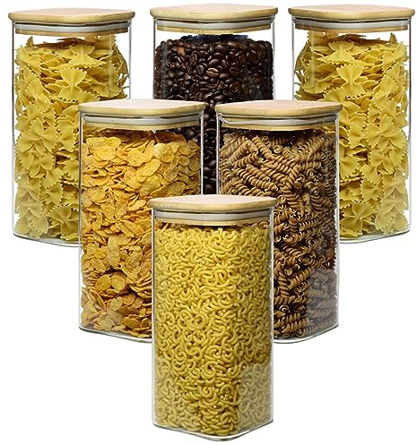 gouveo Lot de 6 bocaux de conservation 1500 ml en verre borosilicate carré avec couvercle - récipients en verre robustes pour la cuisine et la maison (BGE1500B)