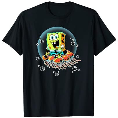 SpongeBob SquarePants Jellyfish Bubble Ride T-Shirt, Herren, Schwarz, L