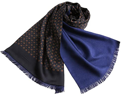 Herren Seidenschals für den Winter, doppelseitig, 100% Seide mit gebürstetem Futter, warm, luxuriös, Muster: Blau, 30*170cm