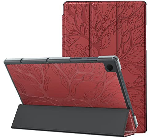 Auslbin Coque pour Samsung Galaxy Tab A8 10.5 Pouces (2021 Version) SM-X205/X200 Tablette Étui Housse de Protection Anti-Chute Carte de Documents Pocket - Rouge