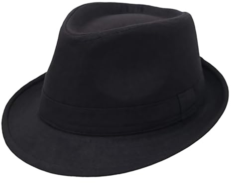 Unisex Classic Manhattan Structure Trilby Fedora Panama Derby Hat (Black), Black, L