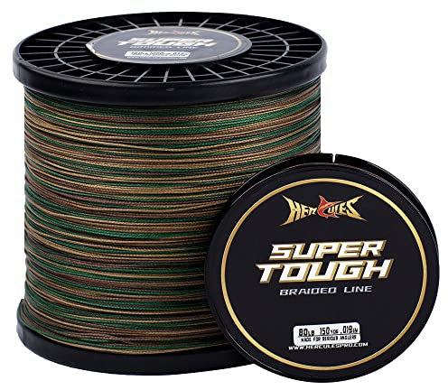 HERCULES Super robuste geflochtene Angelschnur, 72,6 kg, Test-Camouflage, 72,6 kg, 8 Stränge