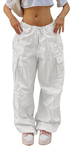 AIEOE Pantalon Cargo Mode Femme Coupe Droite Style Vintage Pantalon Décontracté Multi Poches Taille Haute Jambe Large XL