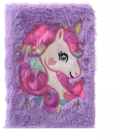 A5 Plush Unicorn Notebook/ Cartoon Notebook Magic Diary Girls/Unisex Lovely Fluffy Notebook Birthday Christmas Gifts (Free small lock diary included with every diary) (Without Lock, Purple)