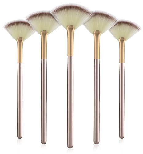WLLHYF Lot de 5 pinceaux éventail pour le visage, pinceaux de maquillage fins et doux, pinceaux de maquillage pour produits chimiques, outils multi-usages pour femmes, filles, maquilleurs, stylistes
