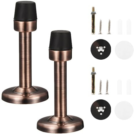 2 Pack Door Stoppers, Red Bronze Stainless Steel Wall Protector Home Door Stops with Rubber Buffer Bumper for Sound Dampening