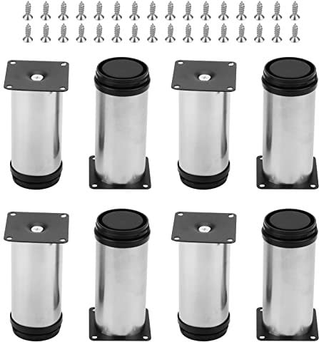 MUKCHAP 8 PCS 50 x 120mm Adjustable Cabinet Legs, Stainless Steel Adjustable Furniture Legs with Screws, Metal Furniture Feet for Nightstand, Sofa, Cabinet