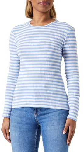 PIECES Women's Pcruka Ls Top Noos Longsleeve T-Shirt, Hydrangea/Stripes: Cloud Dancer, S