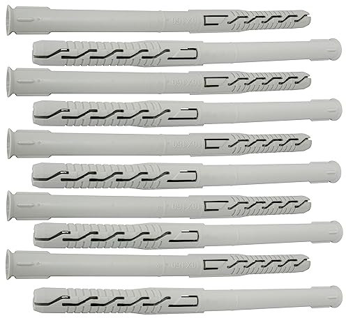 AERZETIX - C67086 - Lot de 10 Chevilles universelles Ø10x160 mm à collerette biseautée/fraisée - en Polyamide - maçonnerie Fixation béton Brique parpaing bâtiment vis Construction