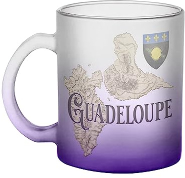 Fabulous Mug en Verre Violet - Guadeloupe 971 Département Ile Carte Ancienne Rare