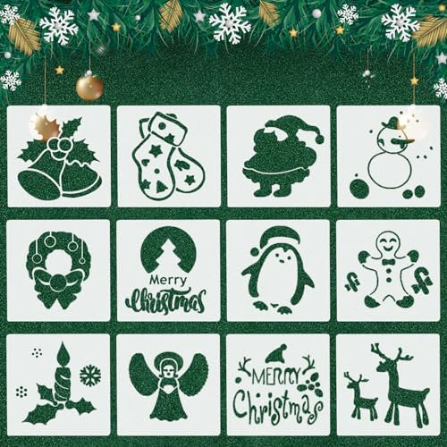 TECHEEL Schablonen Weihnachten, Weihnachten Schablone Set, Weihnachten Zeichenschablonen, Wiederverwendbar Weihnachten Schablone Set, DIY Geschenkkarten Geschenke Weihnachten Kinder