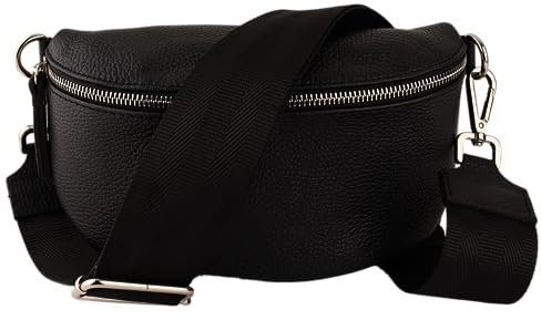 MIRROSI® Bauchtasche Damen, Echtleder, Made in Italy, Umhängetasche, Brusttasche, Crossbody Bag (1 Tasche & 2 Gurte) (Schwarz (Uni Einfarbig Schwarz), Mittelgroße Tasche (25x16x7cm))