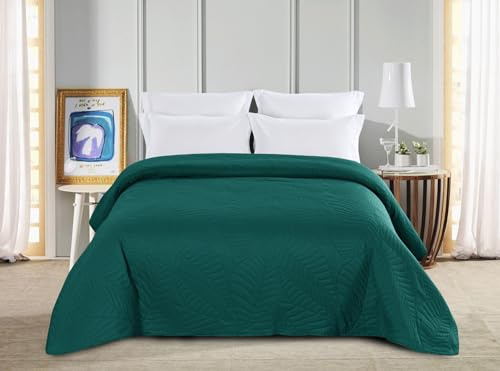 FEBE Tagesdecke Bettüberwurf Dunkelgrün 200 X 220 cm Überwurfdecke Sofadecke Sofaüberwurf Flauschig Mikrofaser Zimmer Deko Throw Blanket
