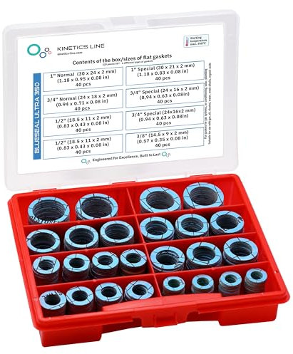 KINETICS LINE Dichtungsset mit 320 Flachdichtungen (Dichtungsbox mit 3/8 Zoll bis 1 Zoll) Dichtungen für Gasanlagen, Klimaanlage, Solar, Sanitär, Verstärkt mit Kevlar® Aramidfaser (bis zu 350°C)