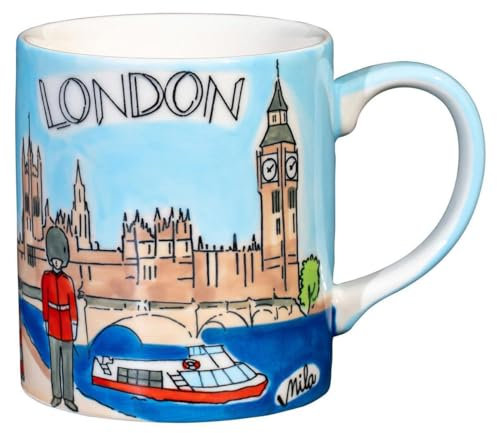 Mila Keramik-Becher London ca. 250ml Tee- & Kaffee-Tasse mit Sehenswürdigkeiten wie Palace of Westminster Big Ben Tower Bridge Themse Schifffahrt sorgt als Geschenk für Urlaubs-Laune und Reise-Glück