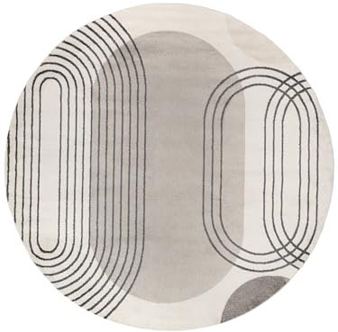 RugVista, Amphi, Teppich, Ø 240 cm, Rund, Kurzflor, Modern, Oeko-TEX Standard 100, Wohnzimmer, Schlafzimmer, Esszimmer/Küche, Flur, Büro, Maschinenwaschbar bis 30 Grad, Grau/Taupe