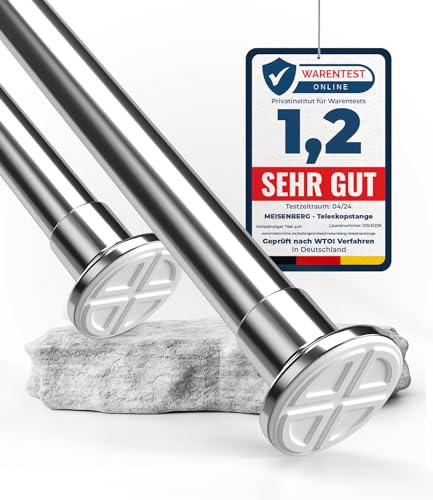 MEISENBERG Duschstange zum Klemmen 72-120cm, Ø25mm, Teleskopstange Vorhang | Werkzeuglose Montage, Rostfrei & Rutschfest - Spannstange für Fenster, Tür, Bad, Küche, Schrank, Balkon, Trennwand, Silber