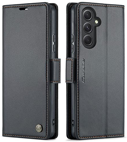 QLTYPRI Coque pour Samsung Galaxy A55 5G Etui avec [RFID Blocage], Housse en Premium Cuir Pochette Portefeuille Rabat Clapet Case Porte Carte Magnétique Étui pour Samsung A55 - Noir