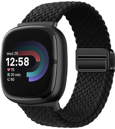 Yeahxing Geflochtene Magnetisch Armband Kompatibel mit Fitbit Versa 4/Versa 3/Sense 2/Sense 1,Weiche elastische Nylon Sport Loop Strap mit Magnetverschluss für Frauen Männer