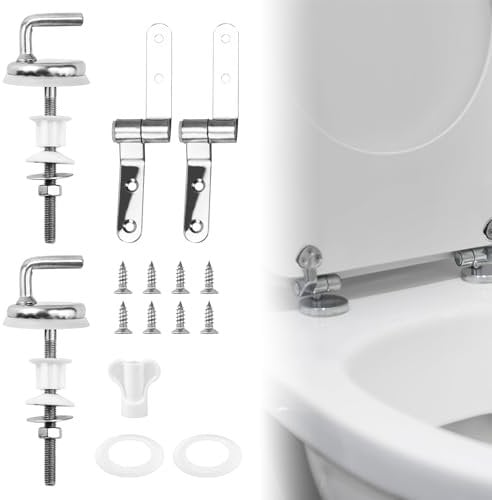 CAREDGO 2 PCS Kit de Fixation Abattant WC Attache Charnière Abattant WC, Charnières de Fixation pour Abattant WC, Charnière de Siège de Toilette avec Vis Convient à la Plupart des Toilettes