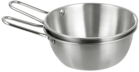 QUARKZMAN 2pz Ciotole per Vino Tradizionali Coreane, 5.51 Pollici Ciotole per Salsa Vino Crudo Acciaio Inossidabile 304 con Manico per Zuppiera Campeggio per Escursionismo, Argento