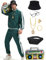 Ezuwail 90er Outfit Herren Retro 80er Jogginganzug Set Trainingsanzug Halloween Kostüm Fasching Karneval Festival Outfits 9Stk(Grün/2XL)