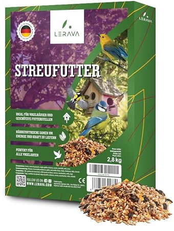 LERAVA® Vogelfutter Wildvögel Ganzjährig - 2,7kg - Streufutter für Wildvögel mit Hirse, Hafer, Erdnüssen, Milo & Gerste - Ideal für Futterstellen - Lockt Meisen, Finken & Drosseln an, Wildvogelfutter
