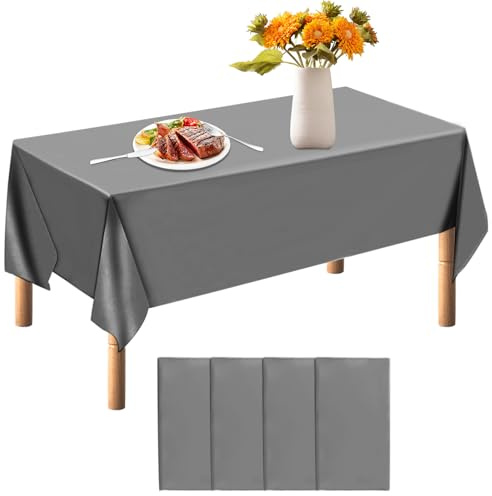 Einwegtischdecken,4 Stück Tischdecke für Bierzeltgarnitur,Geburtstag Einwegtischdecke 137 x 274 cm,Rechteckige Tischdecke für Geburtstag Party Grillen Picknick Dekoration,Grau