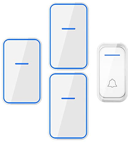 Sonnette de porte sans fil avec télécommande de 300 m - Lumière LED intelligente - Sonnette de porte avec 38 carillons, 1 bouton et 3 récepteurs (couleur : blanc, 1 bouton, 3 récepteurs)