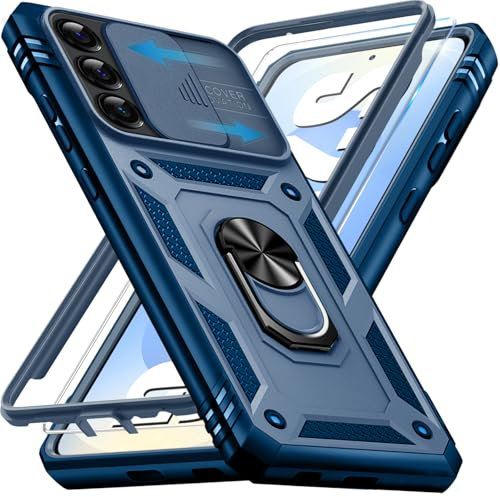 Giyer Panzerhülle für Samsung Galaxy S25 Hülle mit Schutzfolie, Handyhülle S25 Case mit Kameraschutz 360° Metall Ring Ständer, Stoßfest Schutzhülle für Samsung S25 5G Cover Tasche (Blau)