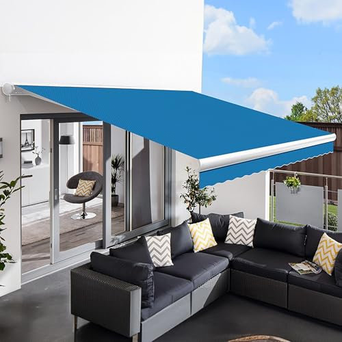 Primrose 3.0m x 2.5m Electric Awning Full Cassette DIY Patio Awning Gazebo Canopy (9ft 10) Complete with Fittings and Winder Handle (Azure Blue)