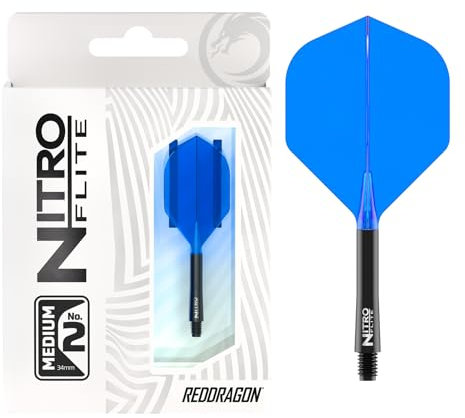 RED DRAGON Darts – Nitro Flite Integriert Flüge & Schäfte System – No.2 Form und Design – Schwarz & Blau Farbe, Medium Länge