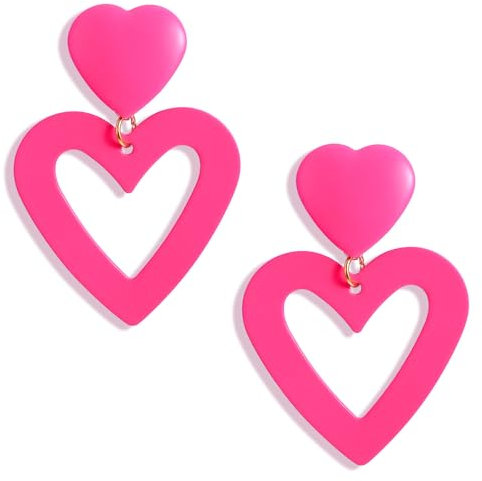 Double Herzohrringe, Rosa Herz Ohrringe, Herz Retro Tropfenohrringe Für 80er Jahre Party 90er Jahre Outfit Damen Kostümzubehör, Partyzubehör, Schmuck Zubehör