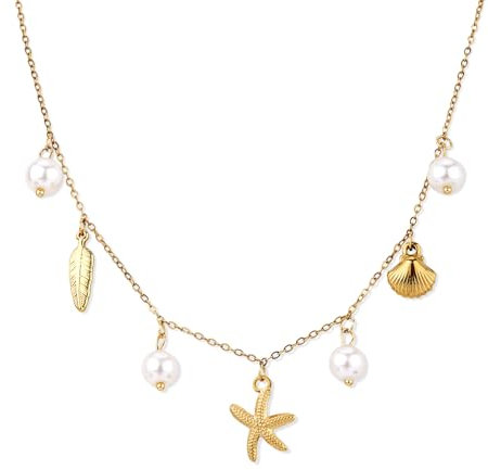 Mikovivi Collier de Charme pour Femmes, Délicat Pendentif Étoile Hexagramme de Plage Joli Collier Coquillage Collier à Breloques Bijoux d'Été pour Femmes Colliers de Plage pour Femmes (Or)